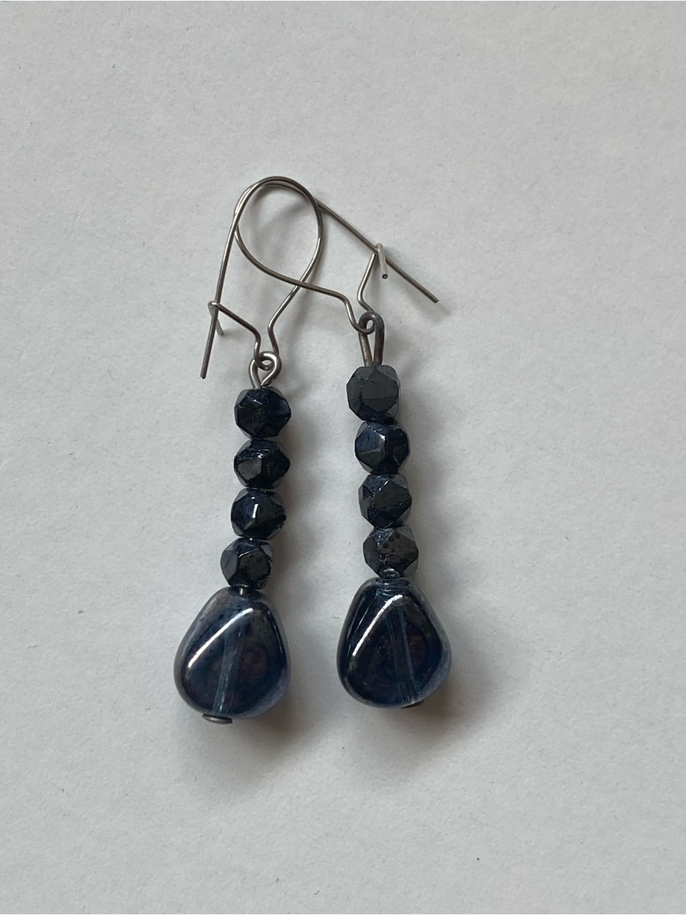 Handcrafted Navy Blue Glass Bead Drop Earrings